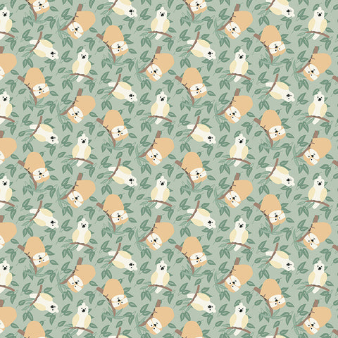 Henry Glass & Co. Into The Jungle 894 64 Green Tossed Birds & Sloths By The Yard