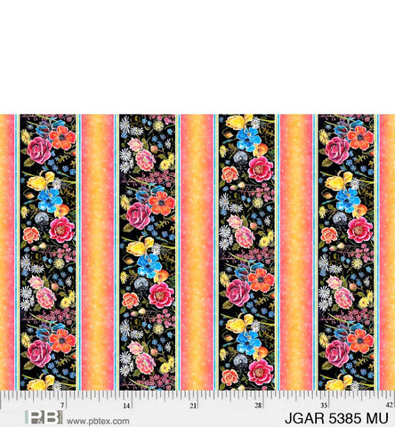 P&B Textiles Jona's Garden JGAR5385 MU Multi Floral Border Stripe Meterware