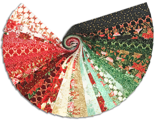 Kaufman Pre-Cuts 44 Piece 2 1/2" Strips Roll Up - 1269 44 - Holiday Flourish: Festive Finery - Holiday