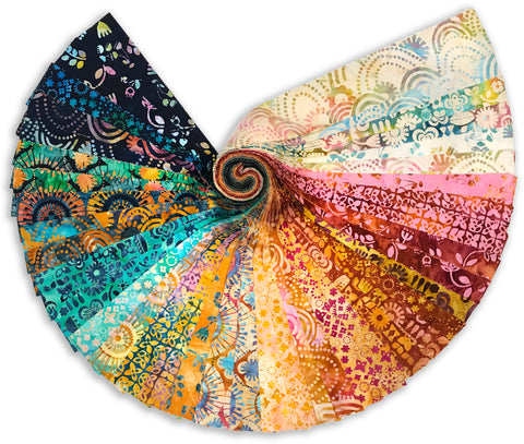 Kaufman Artisan Batiks, vorgeschnittene 40-teilige 2 1/2-Zoll-Streifen, aufrollbar 1221-40 – Retro-Regenbogen