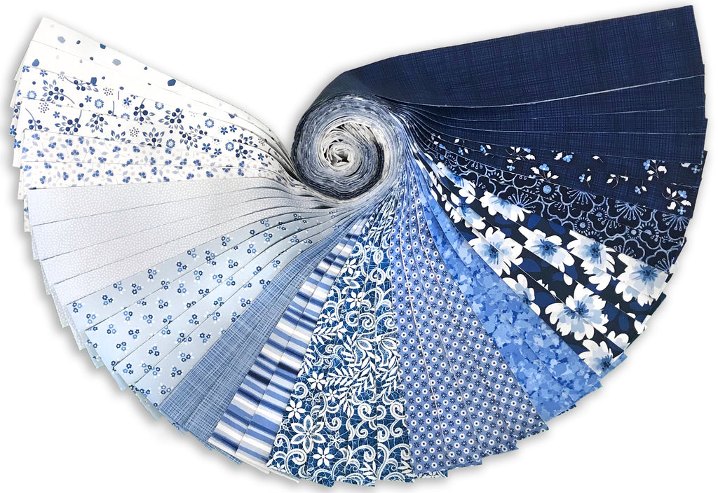 Soimoi 40Pcs Nautical Print Precut Fabrics Strips Roll Up 1.5 inches Cotton  Jelly Rolls for Quilting - Medium Blue