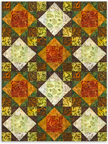 Kaufman Artisan Batiks vorgeschnittenes King's Crown Quilt-Set mit 12 Blöcken – Herbsthimmel – SONNENUNTERGANG