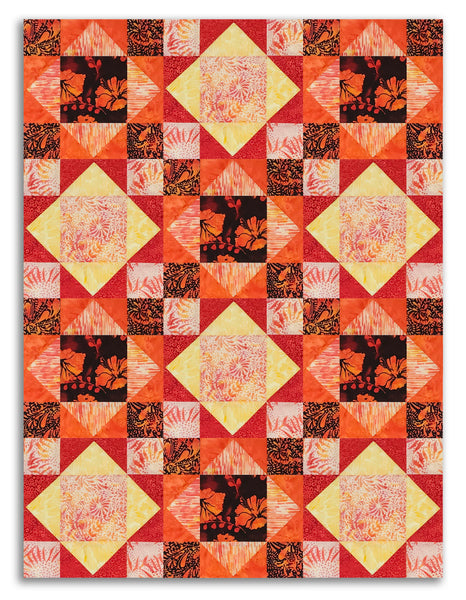 Hoffman Batik Pre-Cut 12 Block King's Crown Quilt Kit - Sunset Hour