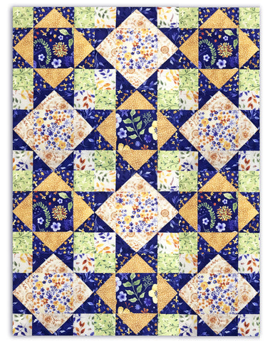 Hoffman - Pre-Cut 12 Block King's Crown Quilt Kit - Bountiful and Blue