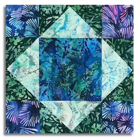 Matt's Hoffman Batik Pre-Cut 12 Block King's Crown Quilt Kit - Mermaid Lagoon - Prism