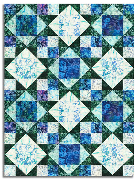Matt's Hoffman Batik Pre-Cut 12 Block King's Crown Quilt Kit - Mermaid Lagoon - Prism