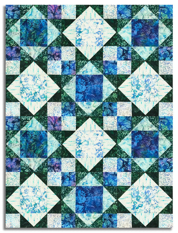 Matt's Hoffman Batik Pre-Cut 12 Block King's Crown Quilt Kit - Mermaid Lagoon - Prism