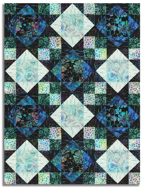 Matt's Hoffman Batik Pre-Cut 12 Block King's Crown Quilt Kit - Mermaid Lagoon - Spectrum