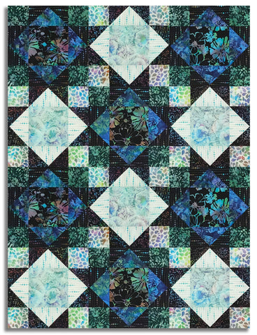 Matt's Hoffman Batik Pre-Cut 12 Block King's Crown Quilt Kit - Mermaid Lagoon - Spectrum