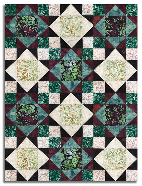 Hoffman Batik Pre-Cut 12 Block King's Crown Quilt Kit - Berry Patch