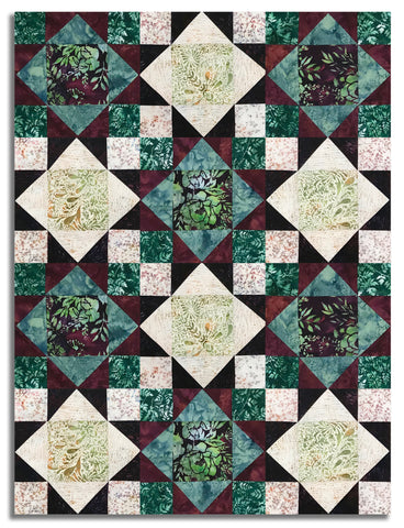 Hoffman Batik Pre-Cut 12 Block King's Crown Quilt Kit - Berry Patch