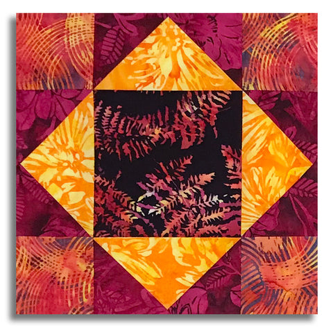 Matt's Hoffman Batik Pre-Cut 12 Block King's Crown Quilt Kit - Sundown