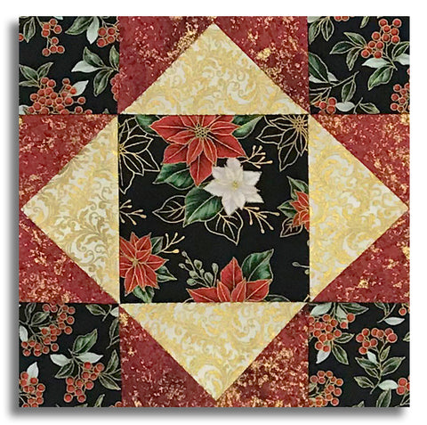 Hoffman Metallic Pre-Cut 12 Block King's Crown Quilt Kit - Blooming Holidays
