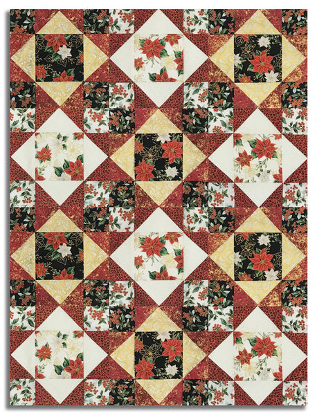 Hoffman Metallic Pre-Cut 12 Block King's Crown Quilt Kit - Blooming Holidays