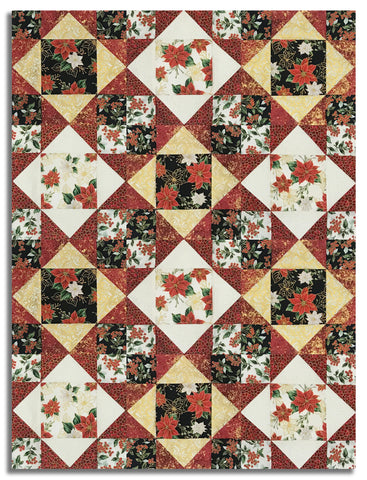 Hoffman Metallic Pre-Cut 12 Block King's Crown Quilt Kit - Blooming Holidays