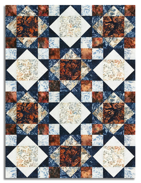 Hoffman Batik Pre-Cut 12 Block King's Crown Quilt Kit - Clear Skies