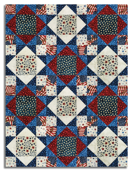 Northcott Pre-Cut 12 Block King's Crown Quilt Kit - Stars & Stripes 14