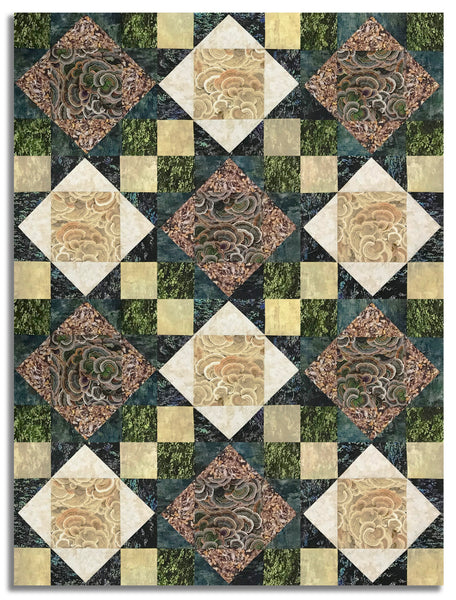 Clothworks Digital Pre-Cut 12 Block King's Crown Quilt Kit - Nature Study