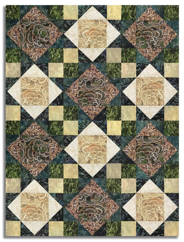 Clothworks Digital Pre-Cut 12 Block King's Crown Quilt Kit - Nature Study