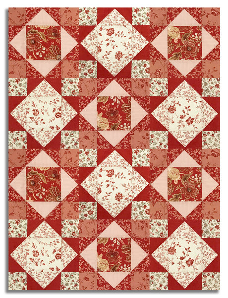 Matt's Moda Pre-Cut 12 Block King's Crown Quilt Kit - Le Jardin Rouge