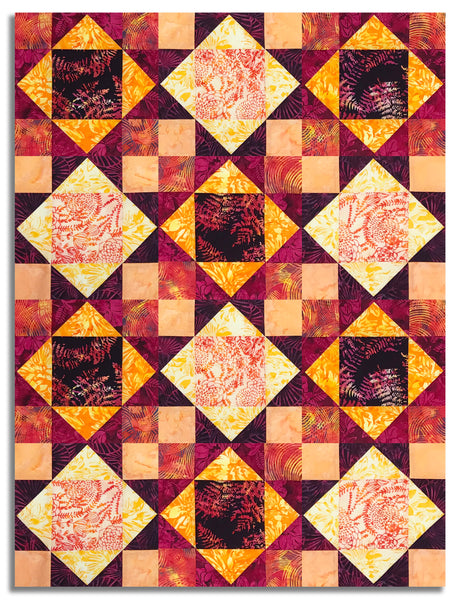 Matt's Hoffman Batik Pre-Cut 12 Block King's Crown Quilt Kit - Sundown