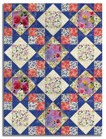 Clothworks Digital Pre-Cut 12 Block King's Crown Quilt Kit - Fleur De Rose