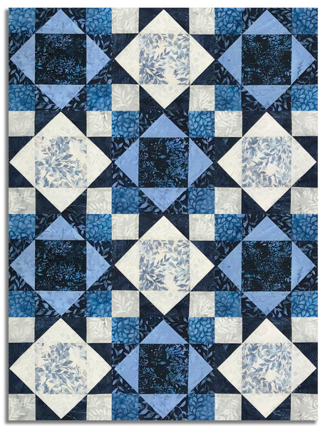 Matt's Hoffman Batik Pre-Cut 12 Block King's Crown Quilt Kit - Into The Snow