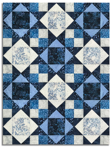 Matt's Hoffman Batik Pre-Cut 12 Block King's Crown Quilt Kit - Into The Snow