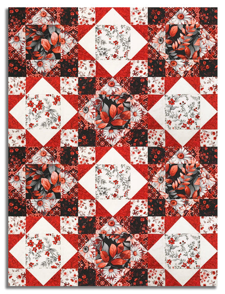 Henry Glass & Co. Pre-Cut 12 Block King's Crown Quilt Kit - Scarlet's Treasure