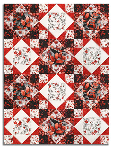 Henry Glass & Co. Pre-Cut 12 Block King's Crown Quilt Kit - Scarlet's Treasure