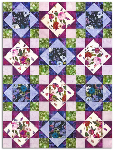 Clothworks Digital Pre-Cut 12 Block King's Crown Quilt Kit - Midnight Dreams