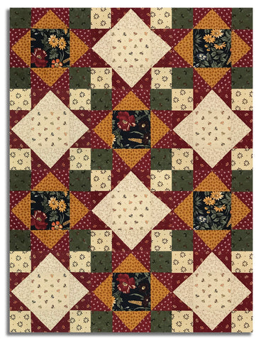 Moda Kansas Troubles Pre-Cut 12 Block King's Crown Quilt Kit - Wheatland - Currant