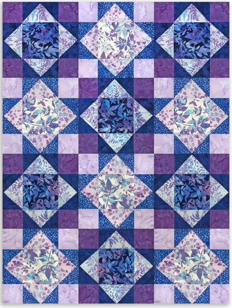 Hoffman Pre-Cut 12 Block King's Crown Quilt Kit - Dragonflies At Dusk