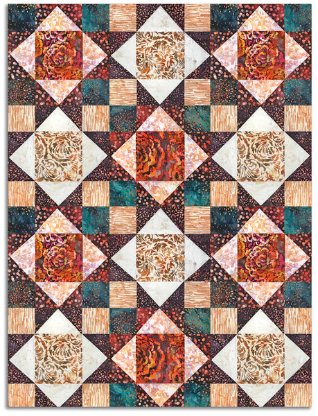 Hoffman Pre-Cut 12 Block King's Crown Quilt Kit - Paprika