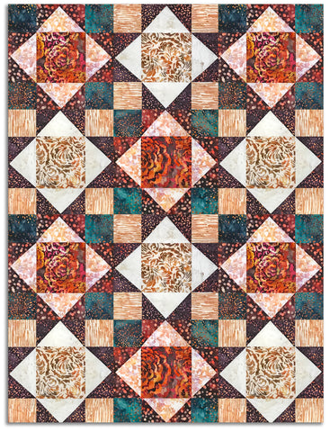 Hoffman Pre-Cut 12 Block King's Crown Quilt Kit - Paprika