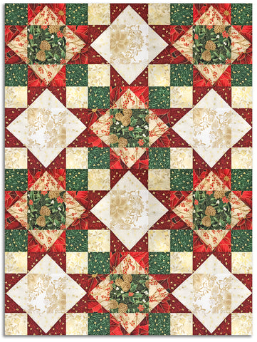 Kaufman Pre-Cut 12 Block King's Crown Quilt Kit - Holiday Flourish: Festive Finery - Holiday