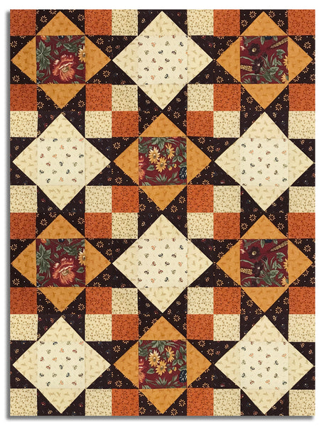 Moda Kansas Troubles Pre-Cut 12 Block King's Crown Quilt Kit - Wheatland - Mulberry