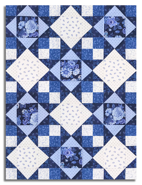 Windham Pre-Cut 12 Block King's Crown Quilt Kit - China Blue