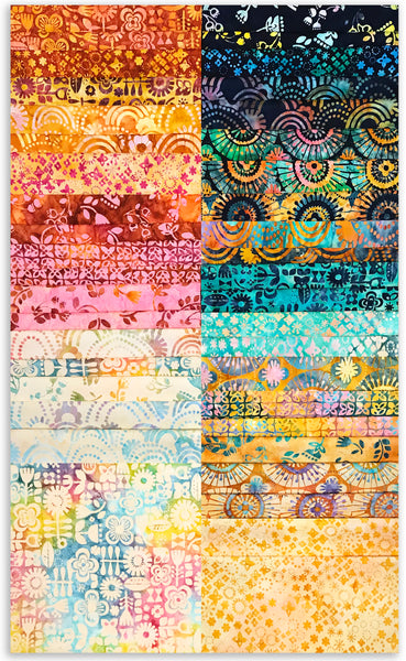 Batiks artesanales de Kaufman precortados 42 piezas de cuadrados de pastel en capas de 10" 1261-42 - arcoíris retro