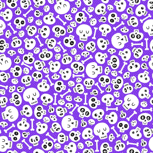Blank Quilting Little Monsters 2737 55 Purple Tossed Skulls By The Yard