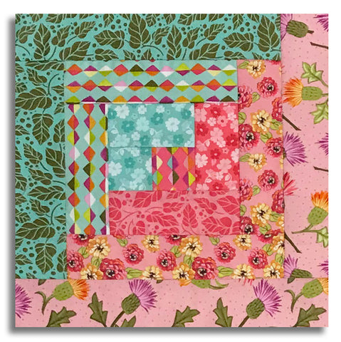 Riley Blake Pre-Cut 12-Block Log Cabin Quilt Kit - Zinnias - Aqua