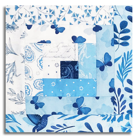 Wilmington Pre-Cut 12 Block Log Cabin Quilt Kit - Blissful Blues - Blue