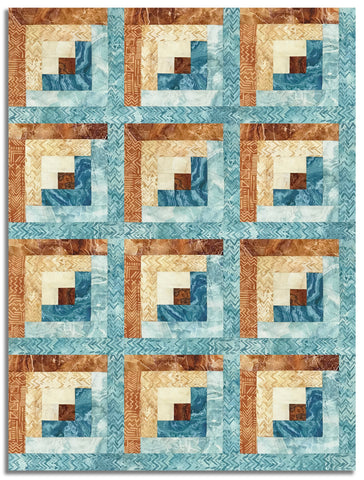 Matt's Northcott Pre-Cut 12 Block Log Cabin Quilt Kit - Stonehenge Canyon - Blue