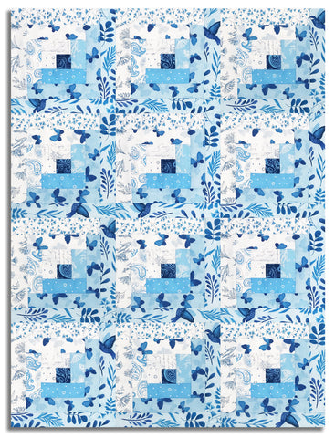 Wilmington Pre-Cut 12 Block Log Cabin Quilt Kit - Blissful Blues - Blue