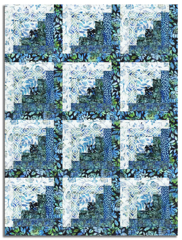 In The Beginning Pre-Cut 12 Block Log Cabin Quilt Kit - Halcyon II - Blue