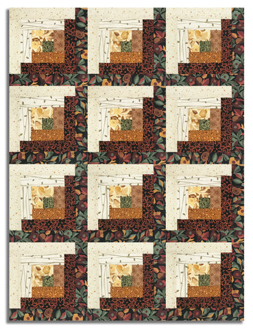 Windham Pre-Cut 12 Block Log Cabin Quilt Kit - Gleaned - Brun