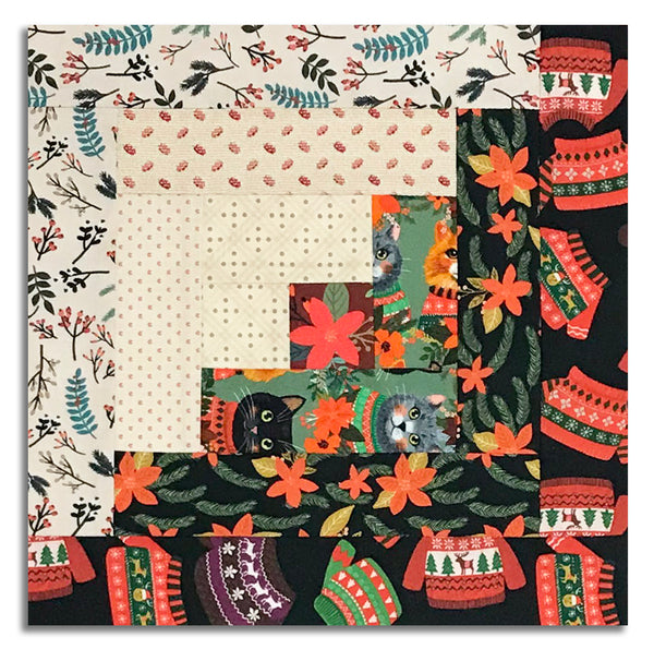 Matt's Free Spirit Pre-cut 12 Block Log Cabin Quilt Kit - Christmas Pets - Cats