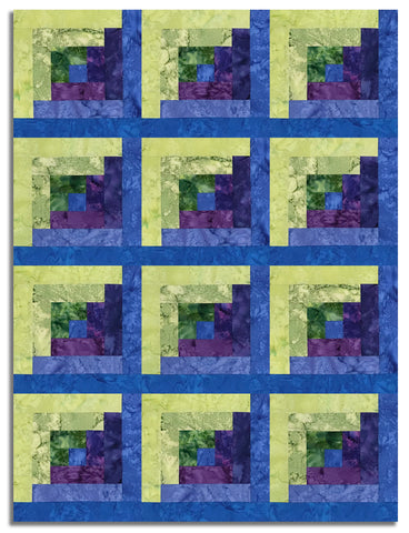 Hoffman Bali Batiks Pre-Cut 12 Block Log Cabin Quilt Kit - 1895 Watercolors - Cool Lime
