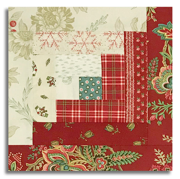 Andover Pre-Cut 12 Block Log Cabin Quilt Kit - Jingle Bell - Cranberry