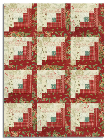 Andover Pre-Cut 12 Block Log Cabin Quilt Kit - Jingle Bell - Cranberry